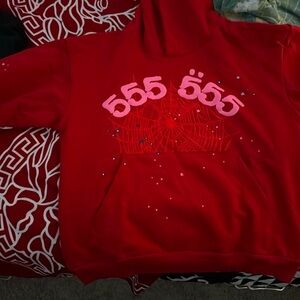 sp5der worldwide red angel number 555 hoodie
